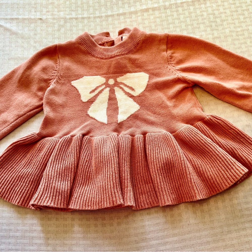 Laura Ashley Girls Sweater Dress 2T –‎ Dusty Rose Bow Knit Winter Holiday Outfit